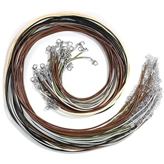 50 Pieces Necklace String Rope with Clasp, 24 Inch Waxed Cotton Cord Necklace Bulk for Charms Pendants, Bracelets, Necklaces, Jewelry Making Supplies and Beading Supplies {2}
