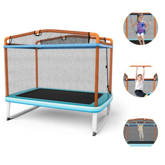 Rectangle Trampoline with Swing Horizontal Bar and Safety Net Orange {3}