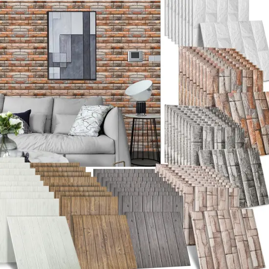 Self-Adhesive 3D Foam Stone Bricks or Wood Grain Wall Panels {2}
