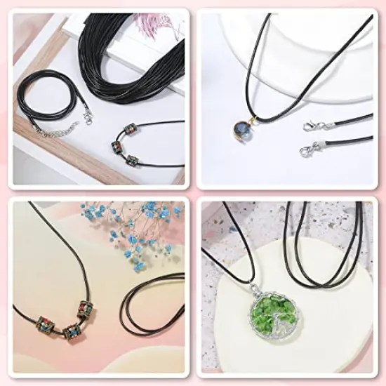 50 Pieces Necklace Cord, Black Necklace String Rope with Clasp, 24 Inch Black Waxed Cotton Cord Necklace Bulk for Charms Pendants, Bracelets, Necklaces, Jewelry Making Supplies and Beading Supplies {3}