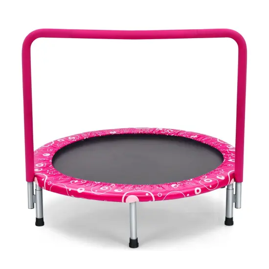 36 Inch Kids Trampoline Mini Rebounder with Full Covered Handrail Pink {1}