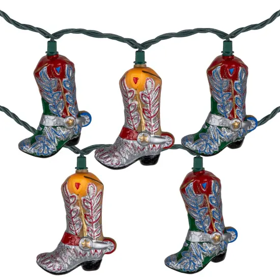 Northlight Cowboy Boots Indoor Outdoor Patio Light Set - 6' Green Wire - 10ct Brown {3}