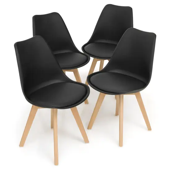 Set of 4 High Backrest Dining Side Chair with Ergonomic Seat and Solid wood Legs Black {2}