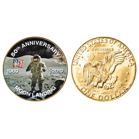 Moon Landing Eisenhower Colorized Dollar Gold Layered Coin {1}