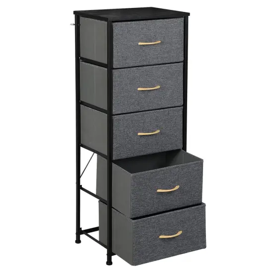 Tall Vertical Dresser Storage Tower with 5 Drawers & Metal Frame. {2}