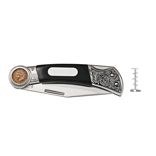 Indian Head Penny Wood Pocket Knife With Engravable Plate {2}