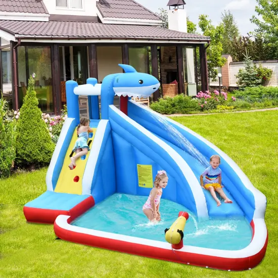 4-in-1 Inflatable Water Slide Park with Long Slide and 735W Blower {1}