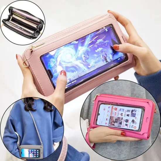 Kitcheniva Crossbody Cell Phone Purse Bag Shoulder Strap Touch Screen Rose red {3}