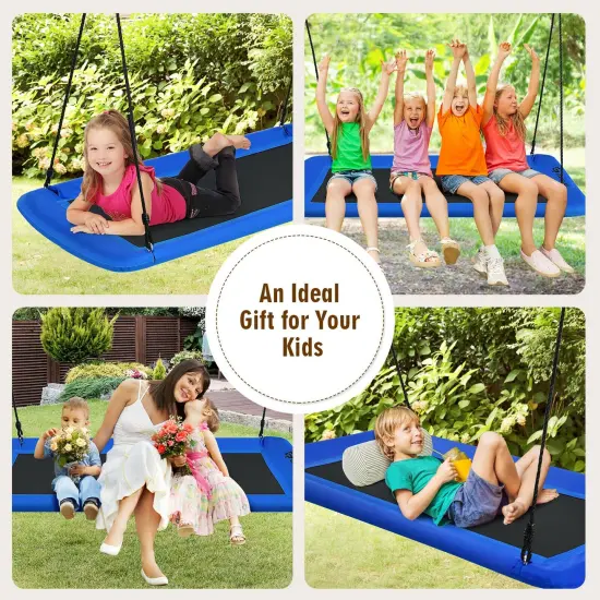 60 Inch Tree Swing with Strong Steel Frame and Oxford Cloth Seat for Garden Yard and Family Fun Blue {5}