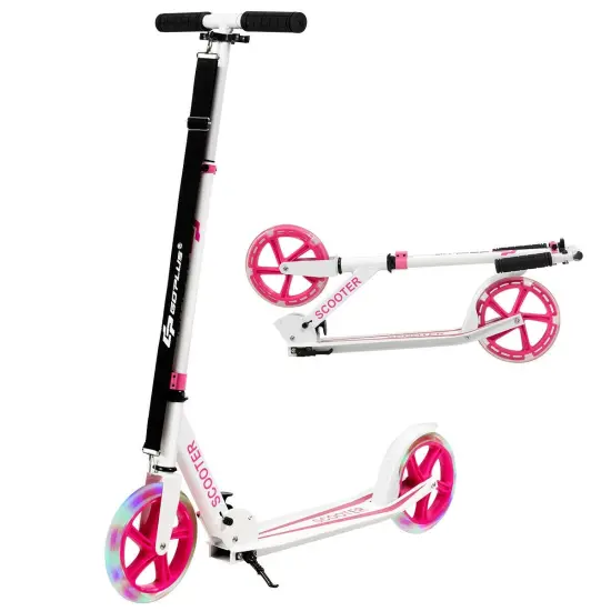 Portable Folding Sports Kick Scooter with LED Wheels Pink {4}