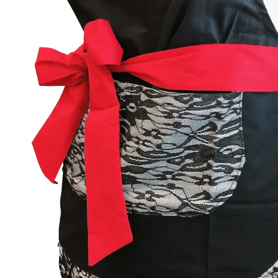 Wrapables Classic Vintage Apron, Stylish Cooking Apron, Mysterious Black Lace {4}