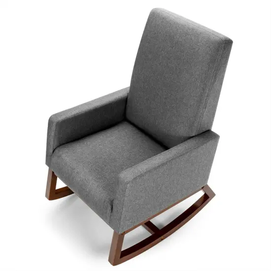 Rocking High Back Upholstered Lounge Armchair with Side Pocket Grey {3}