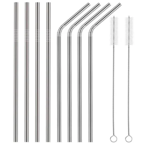 Kitcheniva 8PCS 10.5" Stainless Steel Ultra Long Metal Cocktail Straw And 2 Cleaner Brush Silver {1}