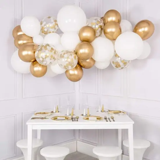 50 Pieces White and Gold Confetti Latex Balloons, 12 inch gold and white Party Balloons with Ribbons for Birthday Graduation Wedding Bridal Shower Party Decoration {4}