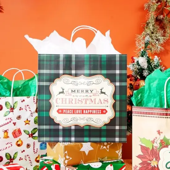 JOYIN 24 Pcs Christmas Kraft Paper Gift Bags with Twine Handles, 12 X 12 X 5'' Large Xmas Gift Bags with 12 Designs for Holiday Present Wrapping, Christmas Goodie Bags, Xmas Goody Bags Party Supplies {3}