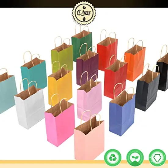 32 Packs Paper Bags with Handles Bulk 8.26"&times;6"&times;3.15" Small Gift Bags 16 Different Senior Color Bags Multiple Uses（Small Size） {1}