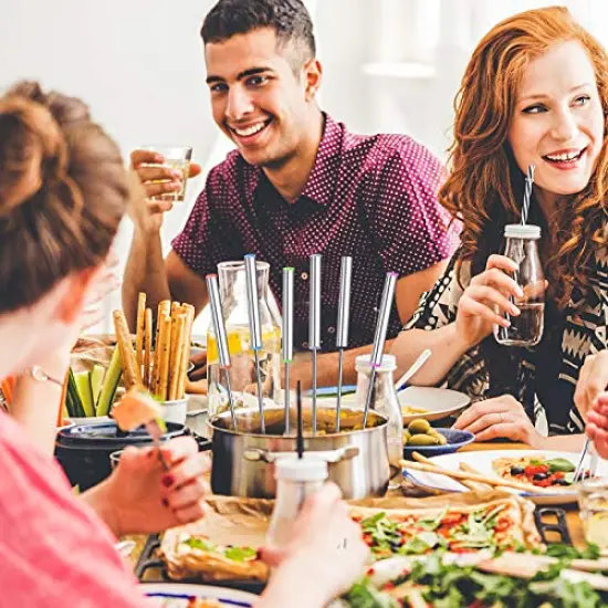 6 PCS 9.5 Inch Color-Coded Stainless Steel Fondue Forks, Cheese Fondue Fork Stainless Steel Fruit Fondue Forks with Heat-blocking Handle for Chocolate Fountain Cheese Hot Pot Barbecue Marshmallows {2}