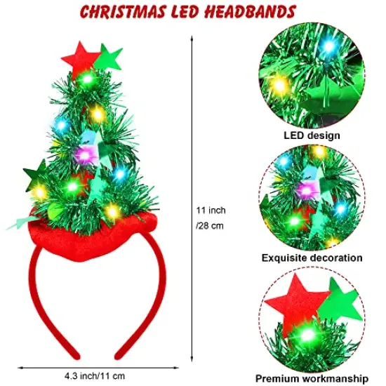 Fovths 2 Pack Christmas LED Headbands Xmas Headbands Light Up Costume Headwear Accessories Glowing Hair Hoop for Christmas {6}