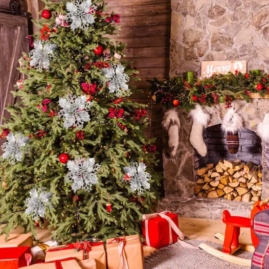 10 Glitter Poinsettia Christmas Hanging Flowers {3}