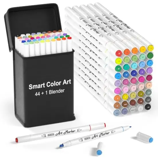 Art Markers, 44 Coloring Markers and 1 Blender, 45 Pack Alcohol Based Dual Tip Permanent Highlighters with Case, Excellent for Adults Kids Marking Drawing Sketching {1}