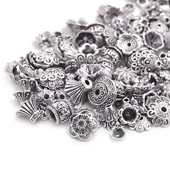 160-210 pieces Bali Style Jewelry Making Metal Bead Caps Deluxe New Mix, 100 Gram,Tibetan Silver {1}