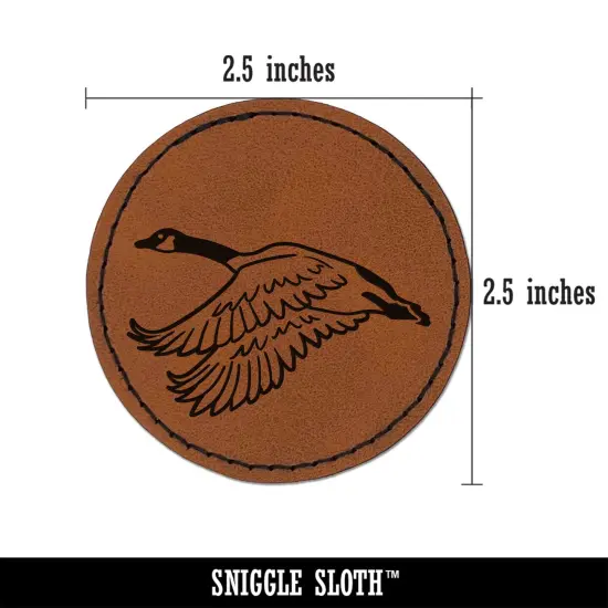 Canadian Goose Canada Round Iron-On Engraved Faux Leather Patch Applique - 2.5" Brown {3}
