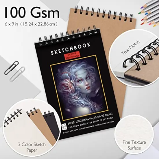76-Pack Drawing Set Sketching Kit, Pro Art Supplies Include 50 Pages 3-Color Sketchbook, Colored, Watercolor, Graphite, Charcoal & Metallic Pencil, for Artists Adults Teens Beginners {4}