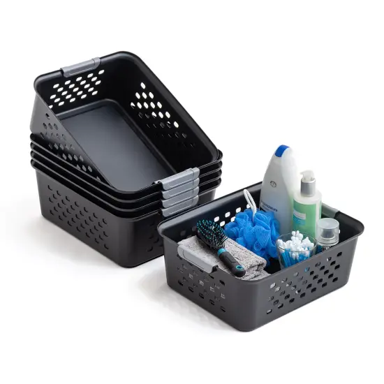 IRIS USA Plastic Storage Basket, Shelf Basket Organizer for Pantries {7}