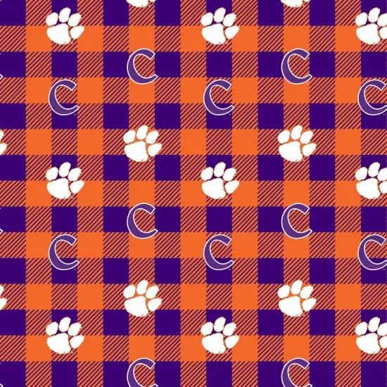 Sykel Enterprises-Clemson University Fleece Fabric-Clemson Tigers Buffalo Plaid Fleece Blanket Fabric-Sold by the yard {1}