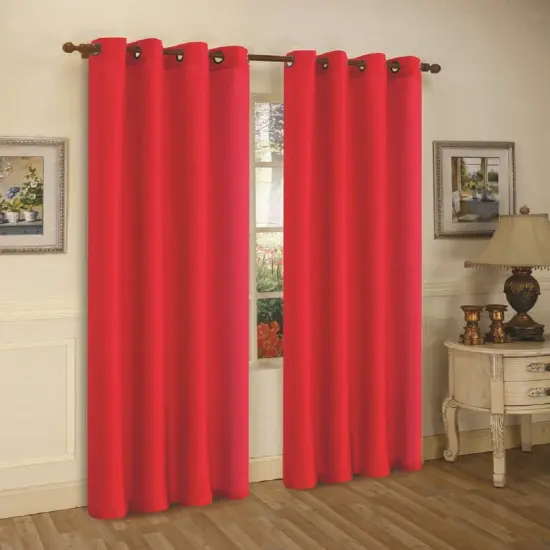 J&V TEXTILES 2 Panels Solid Grommet Faux Silk Window Curtain Drapes Treatment in 84" Length Red {1}