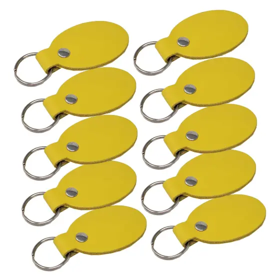Oval Leather Keychains Kit &ndash; Full-Grain Latigo, DIY Personalization Ready, 10 Pack Yellow {1}