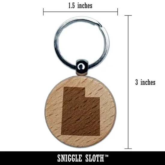 Utah State Silhouette Engraved Wood Round Keychain Tag Charm {2}
