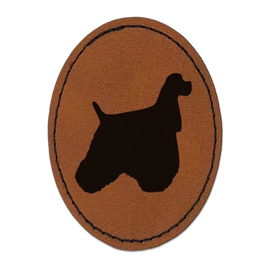 American Cocker Spaniel Dog Solid Round Iron-On Engraved Faux Leather Patch Applique - 2.5" Brown {1}