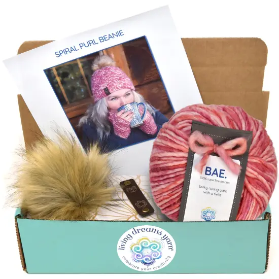 DIY Winter Hat Knit Kit. Includes Bulky Superfine Merino Wool Yarn, Printed Pattern, Pom-Pom, Rim Tag. Soft, Cozy, Great for Gifts Mon Amour {1}