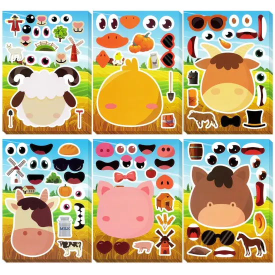 Wrapables Make Your Own Sticker Sheets, DIY Make a Face Animal, Food, Party Favor Stickers (24 Sheets) Farm Animals {1}