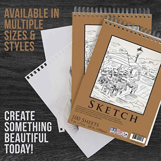 9" x 12" Top Spiral Bound Sketch Book Pad, Pack of 2, 100 Sheets Each, 60lb (100gsm) - Artist Sketching Drawing Pad, Acid-Free - Graphite Colored Pencils, Charcoal - Adults, Students {2}