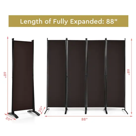 4-Panel Foldable Room Divider Privacy Screen with Steel Frame Brown {4}