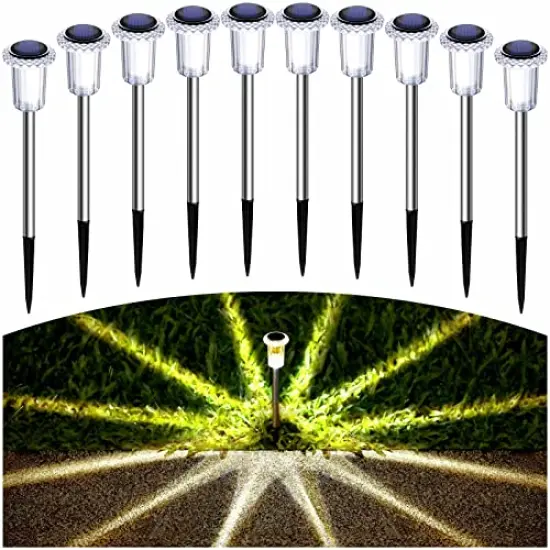 10 Pack Solar Lights Outdoor Waterproof Stainless Steel Garden Stake Lights for Pathway, Walkway, Driveway, Yard, Garden Decor (Warm White) {4}