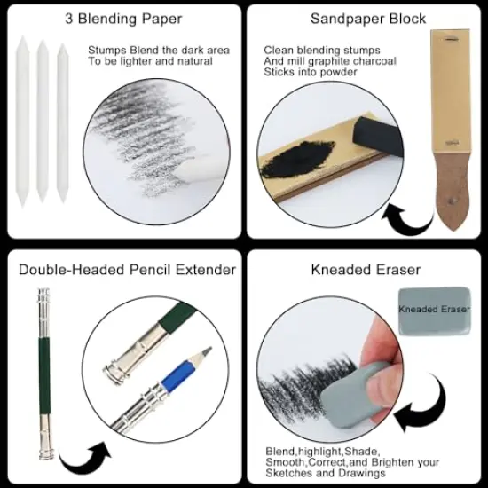 Drawing Sketch Set with Sketching, Graphite and Charcoal Pencils, Art Kit and Supplies for Kids, Teens and Adults {9}