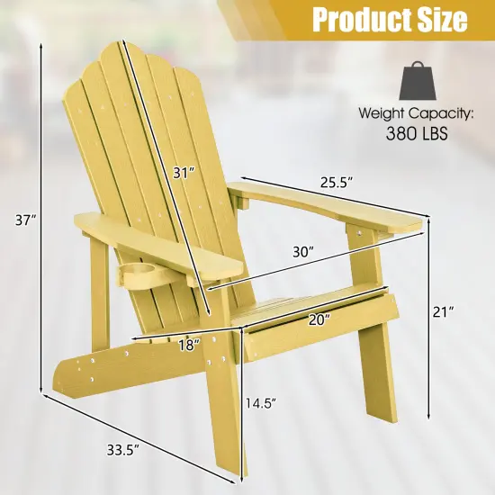 Weather Resistant HIPS Outdoor Adirondack Chair with Cup Holder Yellow {4}
