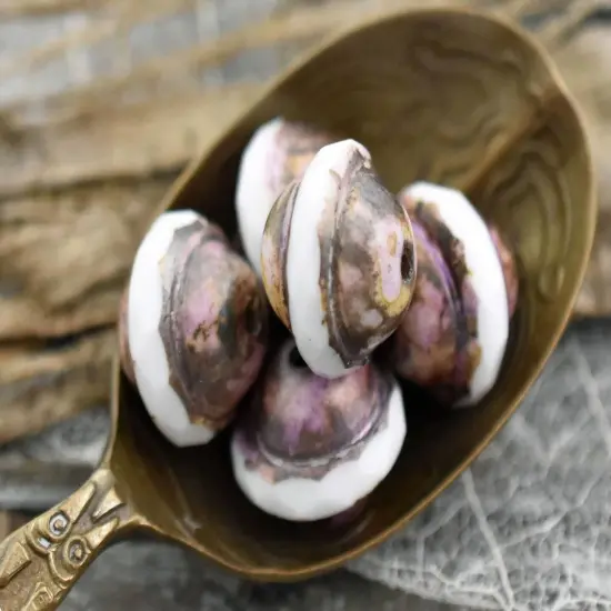 *21* 10x12mm Opaque White w/ Bronzed Pink Picasso Saturn Beads {1}