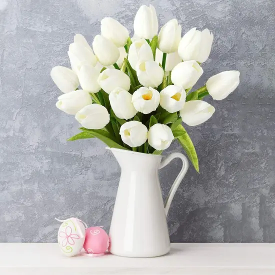 10 Pcs Real Touch Artificial Tulips for Wedding and Home Decor White {1}