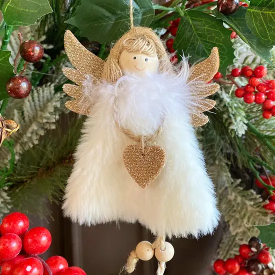 Wrapables Plush Christmas Angel Ornaments, Fairy Doll Hanging Tree Decorations (Set of 3), Pink Khaki White {4}