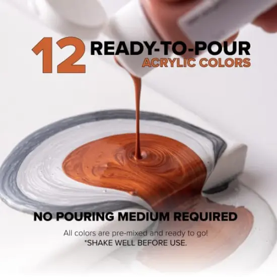 Metallic Acrylic Pouring Paint Set of 12 Metallic Colors - Pre-Mixed High Flow & Ready to Pour - 2 oz./59 ml Bottles - Multi-Purpose Paints for Canvas & Paper, Rocks, Wood {6}