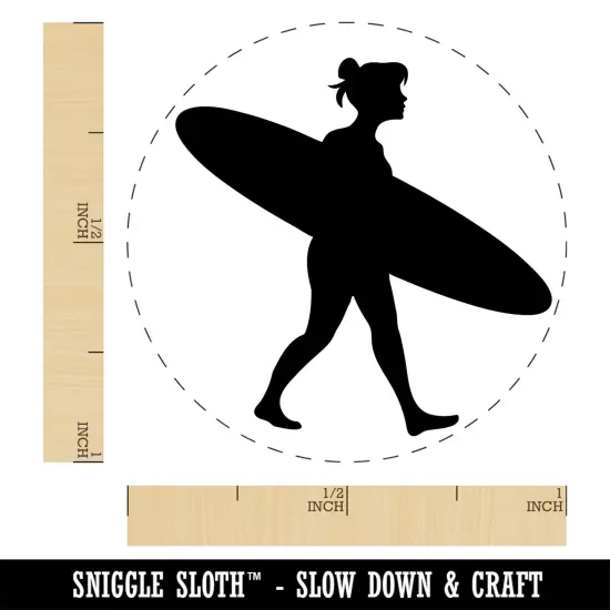 Surfer Woman with Surfboard Walking Self-Inking Rubber Stamp Ink Stamper for Stamping Crafting Planners Green {1}