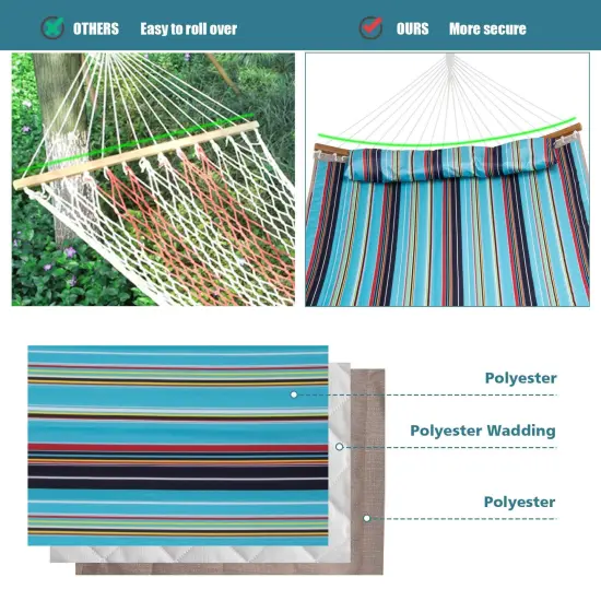 2-Person Outdoor Hammock with Pillow &ndash; Polyester Fabric, Bamboo Spreader Bars Blue {5}