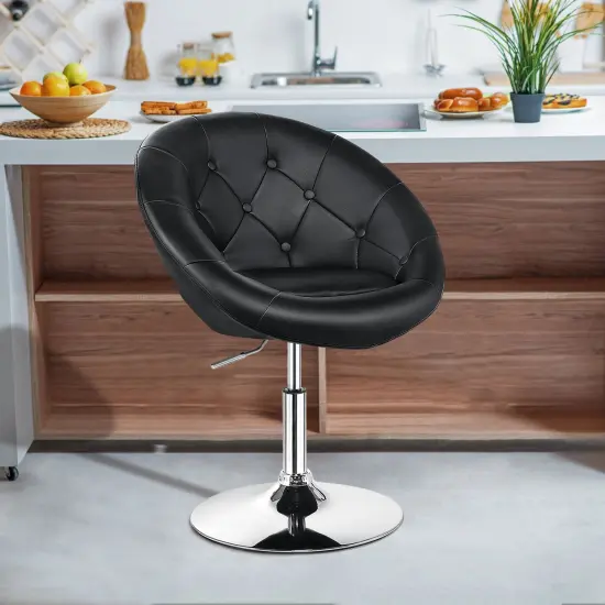 1 Piece Adjustable Modern Swivel Round Tufted Black {1}