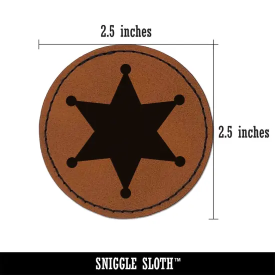 Sheriff Policeman Badge Round Iron-On Engraved Faux Leather Patch Applique - 2.5" Brown {3}