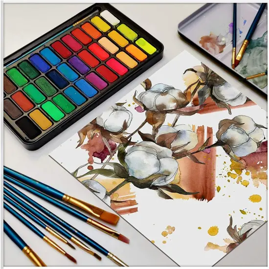 36 Vibrant Watercolor Paints with Paper and Brushes in Travel Case {2}