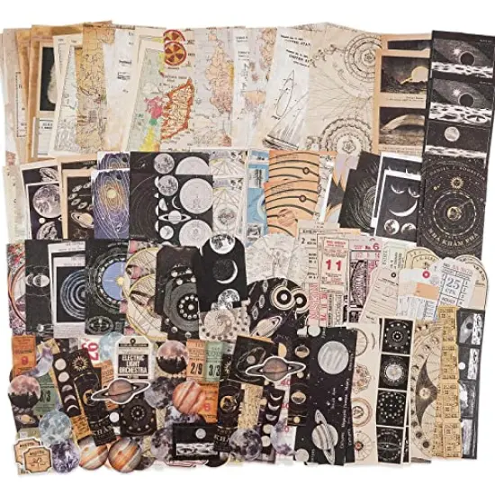 200 Pieces Vintage Scrapbook Supplies Pack for Witchy Junk Journal Bullet Journals Planners Space Moon Paper Stickers Craft Kits Collage (Celestial) {2}